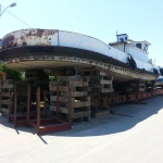 Tug boat 60X16 ft weighing 110 tons moved from Southampton habour to the customer's yard to be rebuilt.