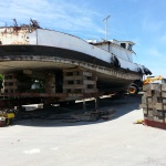 Tug boat 60X16 ft weighing 110 tons moved from Southampton habour to the customer's yard to be rebuilt.