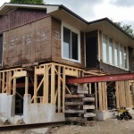 Single ranch bugalow (34x42ft) relocated from one end of Walkerton to the other side because of a housing complex development for seniors. House at new location.