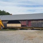 Grey Roots Museum in Owen Sound, barn 20x82 ft was rolled out of the way for new foundation.