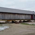 Grey Roots Museum in Owen Sound, barn 20x82 ft was rolled out of the way for new foundation.