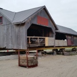 Grey Roots Museum in Owen Sound, barn 20x82 ft was rolled out of the way for new foundation.